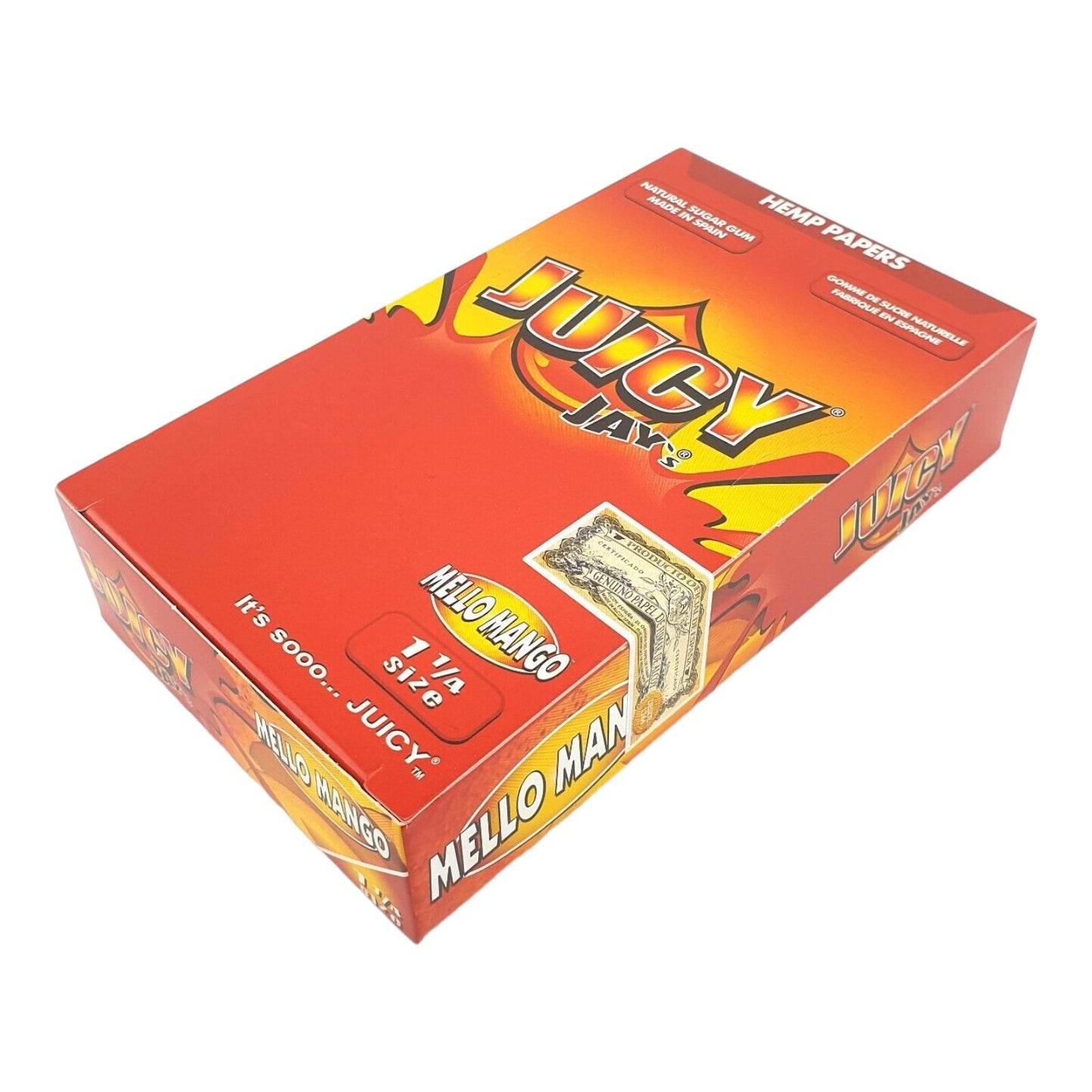 Box of 24 Juicy Jays Mello Mango 1 1/4 Flavoured Rolling Papers