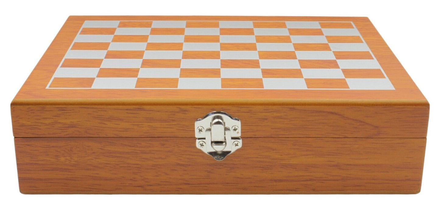 Wood Chess Set with Hip Flask, Shot Glasses, and Bottle Opener (8oz)