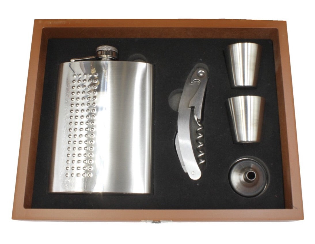 Wood Chess Set with Hip Flask, Shot Glasses, and Bottle Opener (8oz)