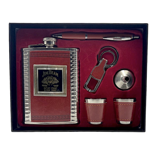 Jim Bean Hip Flask, Shot Glass, Opener and Pen Gift Set (8oz)