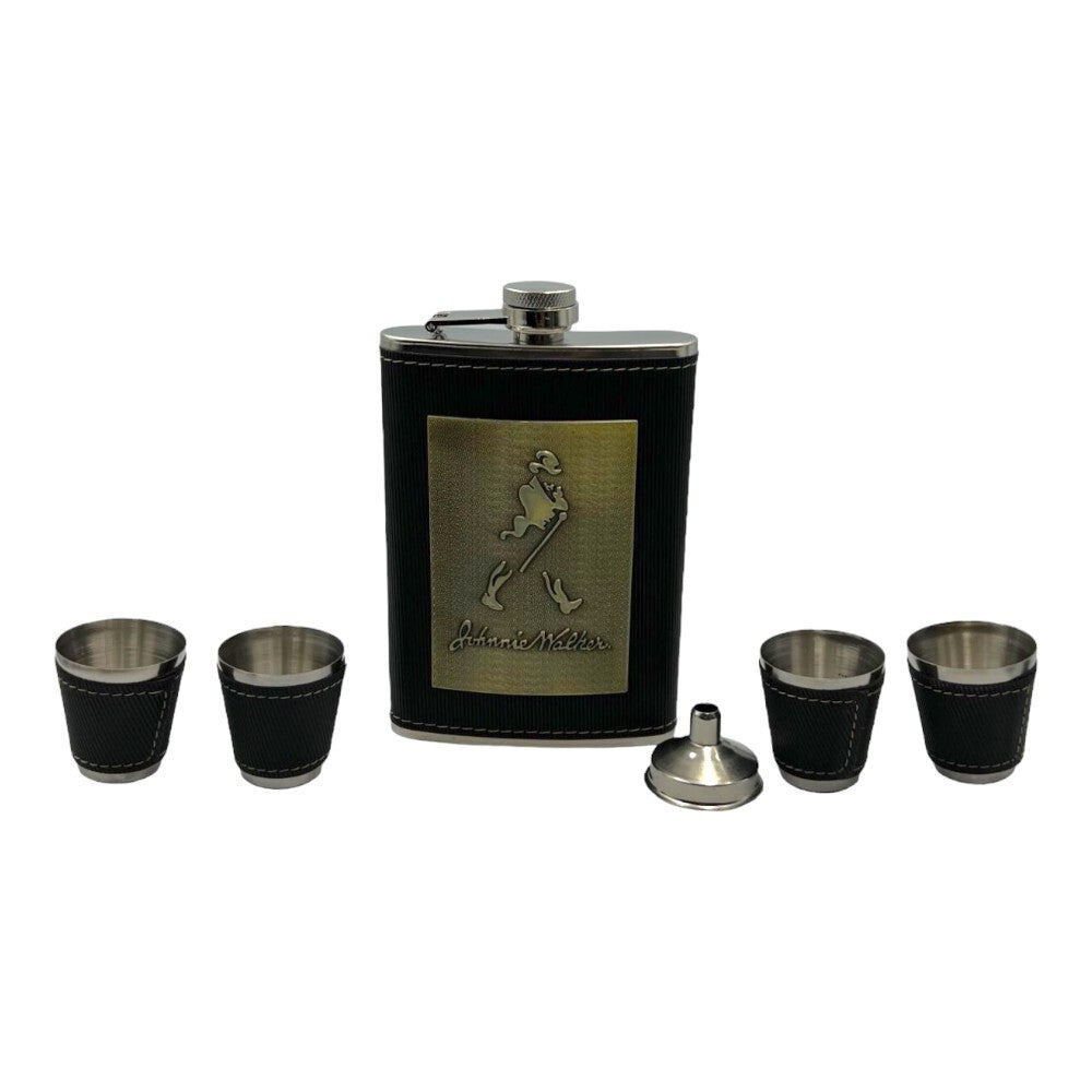 Johnie Walker Hip Flask and Shot Glass Gift Set Leather (8oz)