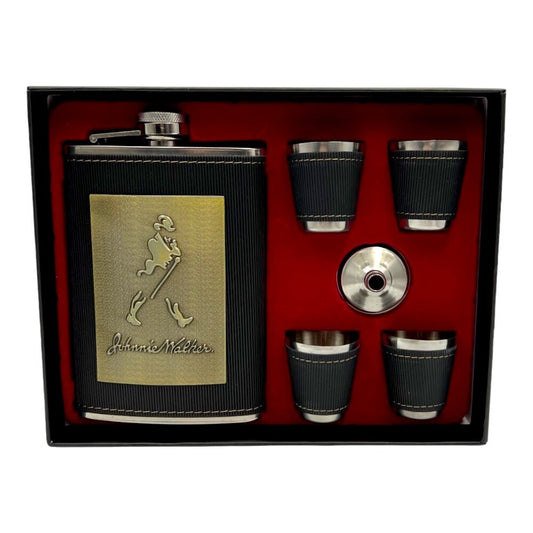 Johnie Walker Hip Flask and Shot Glass Gift Set Leather (8oz)