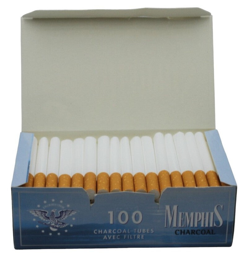 500x Memphis Charcoal Filter Tubes King Size Blue + Case