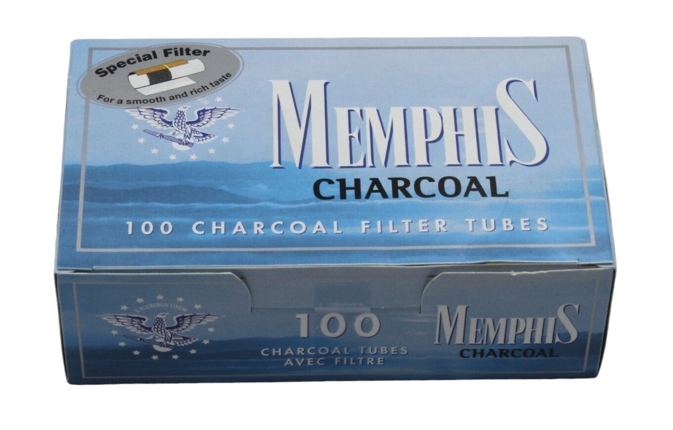 500x Memphis Charcoal Filter Tubes King Size Blue + Case