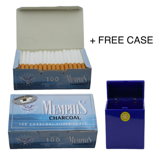 500x Memphis Charcoal Filter Tubes King Size Blue + Case