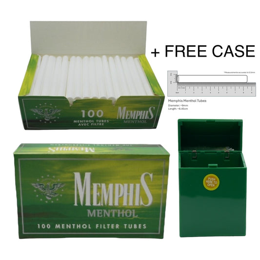 500x Memphis Menthol Filter Tubes King Size Green + Case