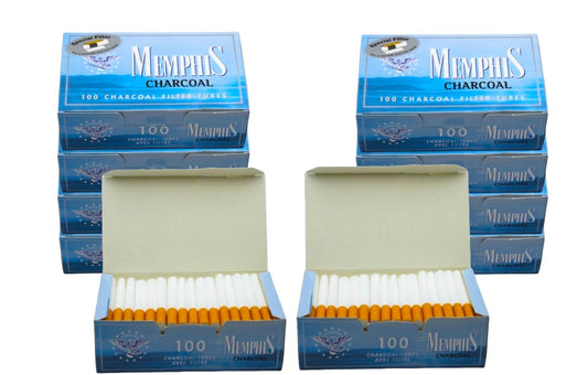 1000x Memphis Premium Charcoal Filter Tubes King Size Cork Blue