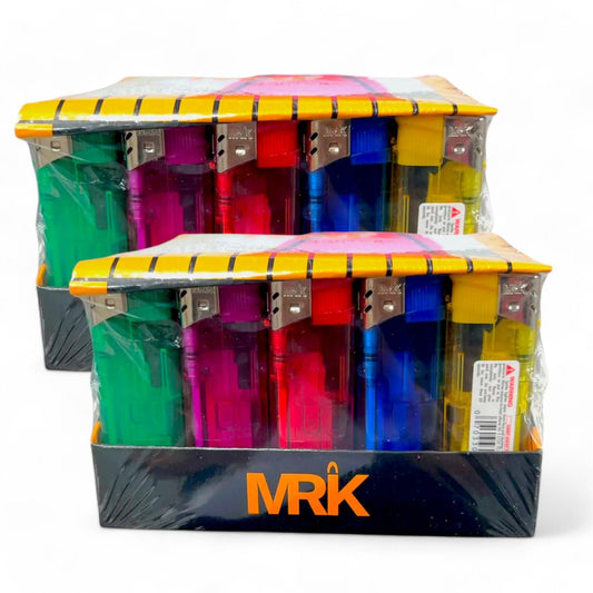 100 MRK Lighters Electronic gas refillable adjustable flame assorted colors