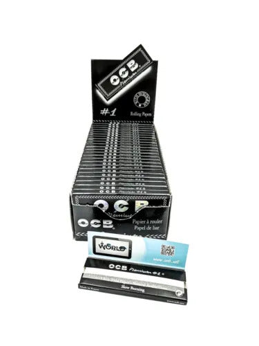 Box of OCB Premium #1 Black Ultra Thin Regular Size Papers