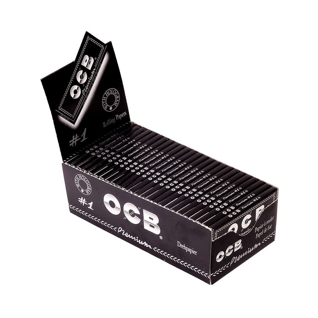 Box of OCB Premium #1 Black Ultra Thin Regular Size Papers