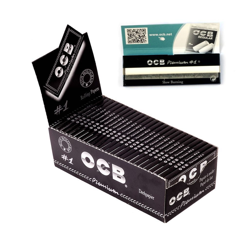 Box of OCB Premium #1 Black Ultra Thin Regular Size Papers