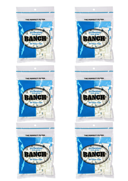 6 Packs Ranch Extra Long Supa Slim Blue Filters (480 Tips)