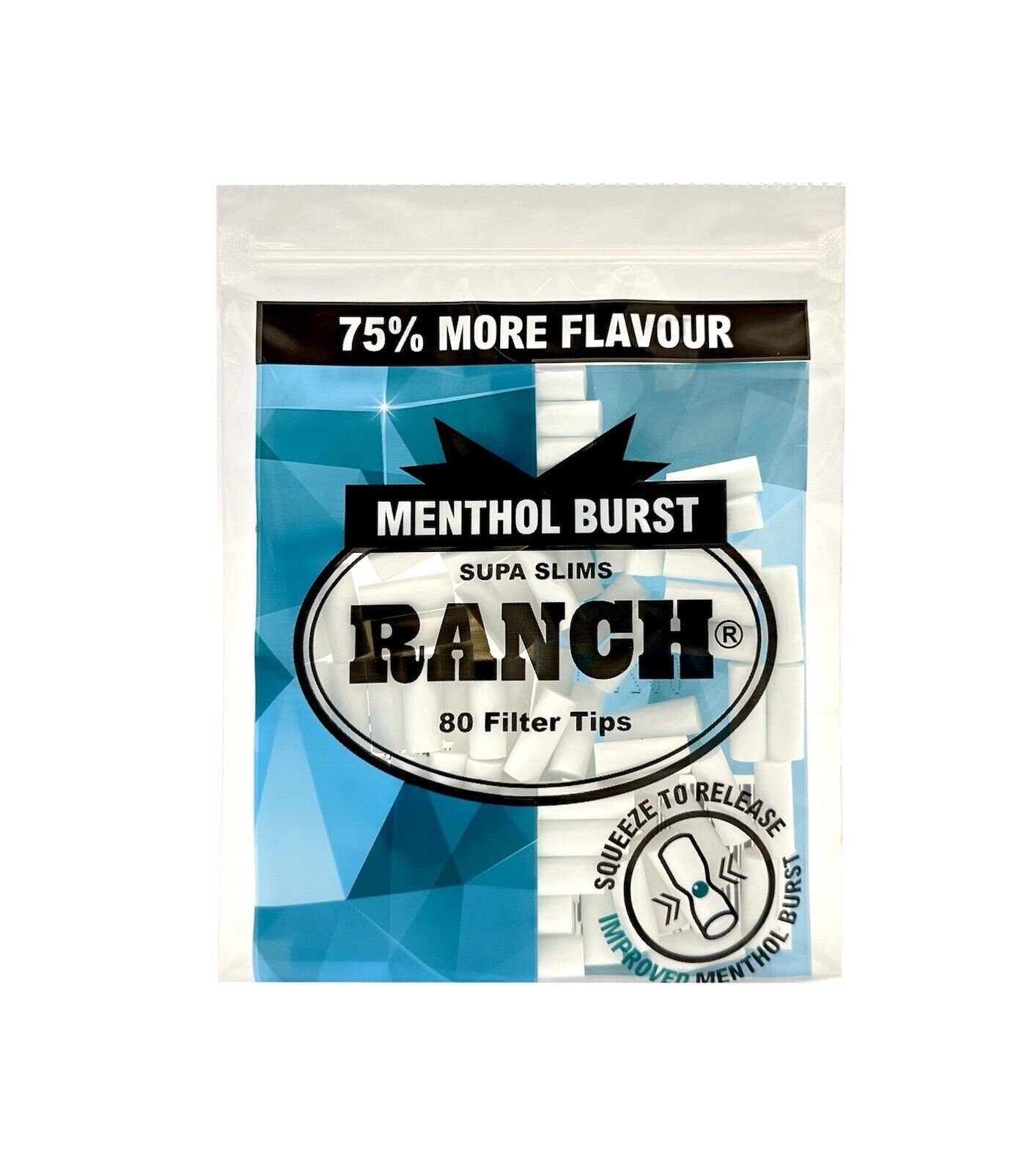 12 Packs Ranch Menthol Burst Supa Slim Blue Filters (960 Tips)