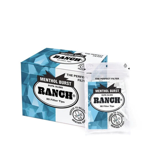 12 Packs Ranch Menthol Burst Supa Slim Blue Filters (960 Tips)