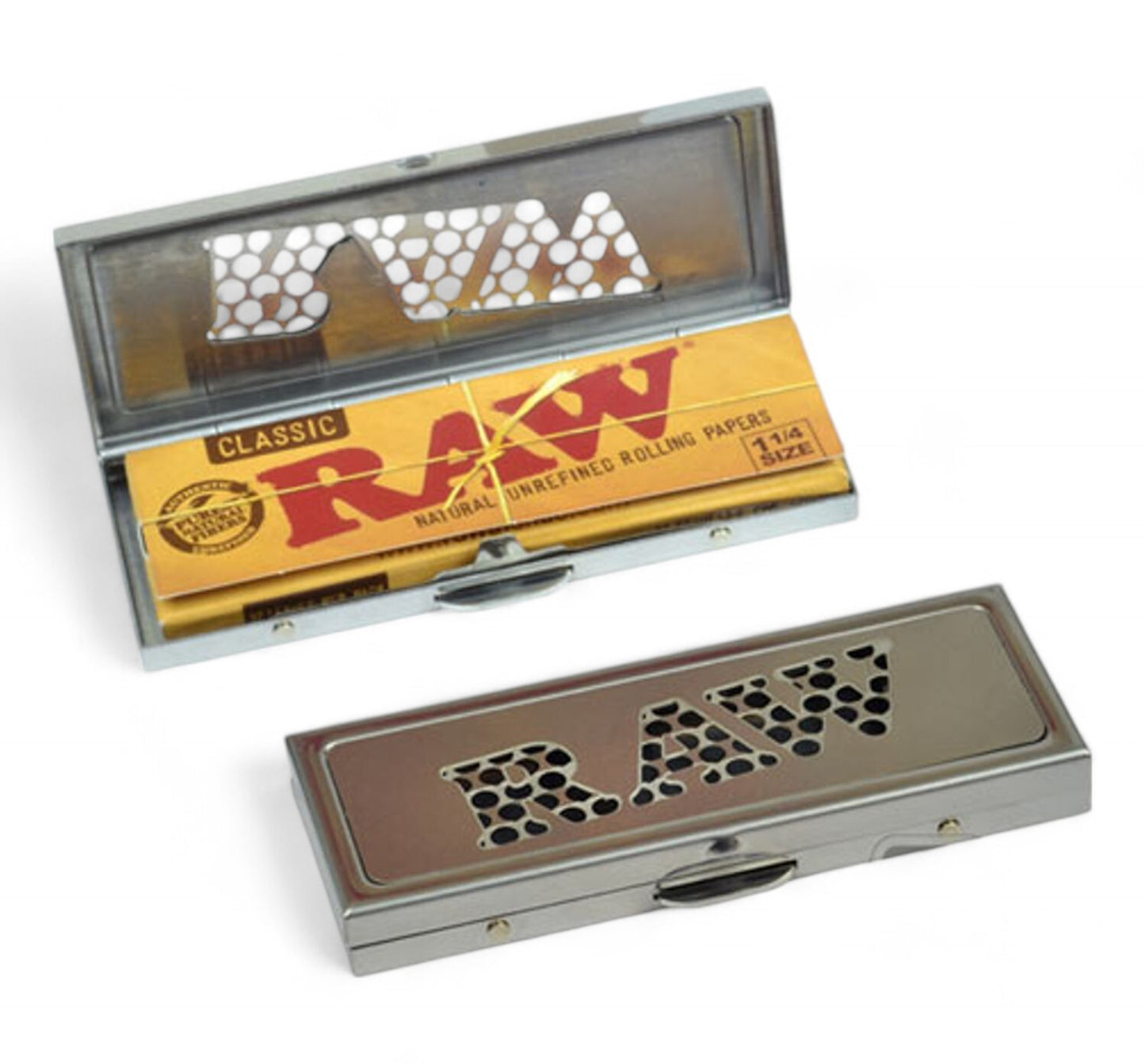 RAW Classic 1 1/4 Size Metal Shredder Case Rolling Papers Smoking