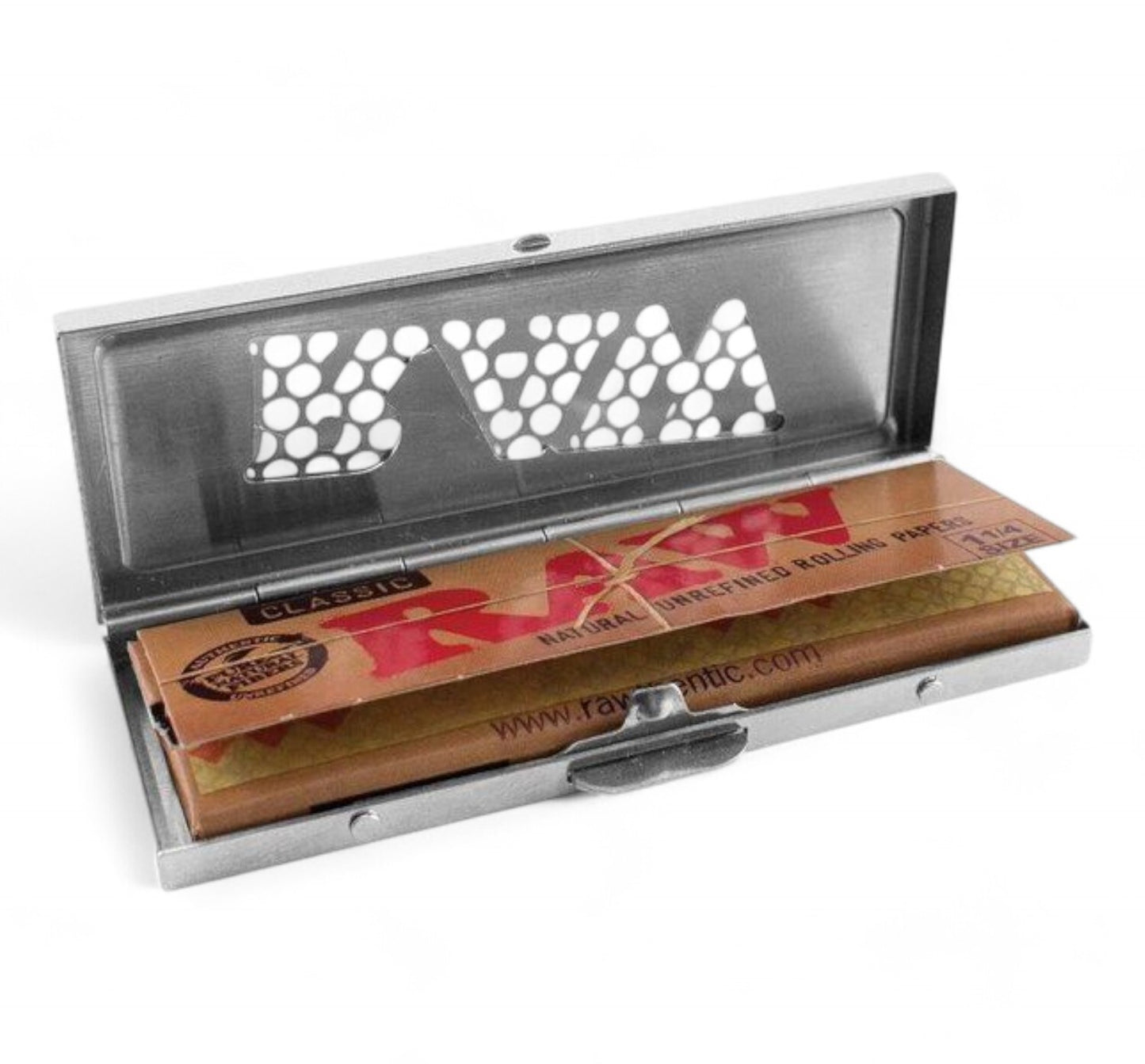 RAW Classic 1 1/4 Size Metal Shredder Case Rolling Papers Smoking