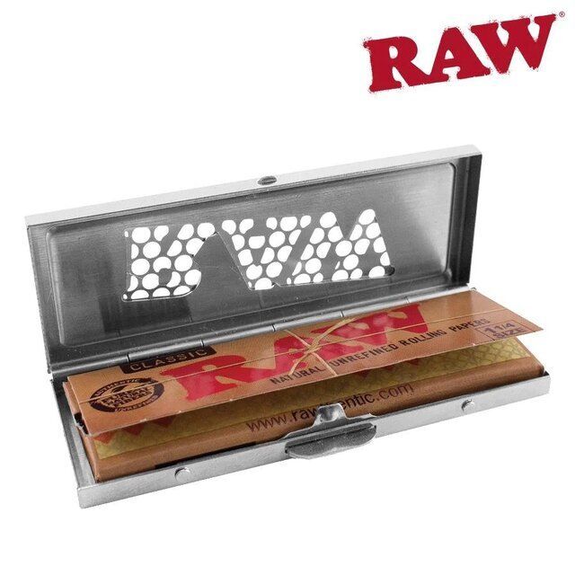 RAW Classic 1 1/4 Size Metal Shredder Case Rolling Papers Smoking