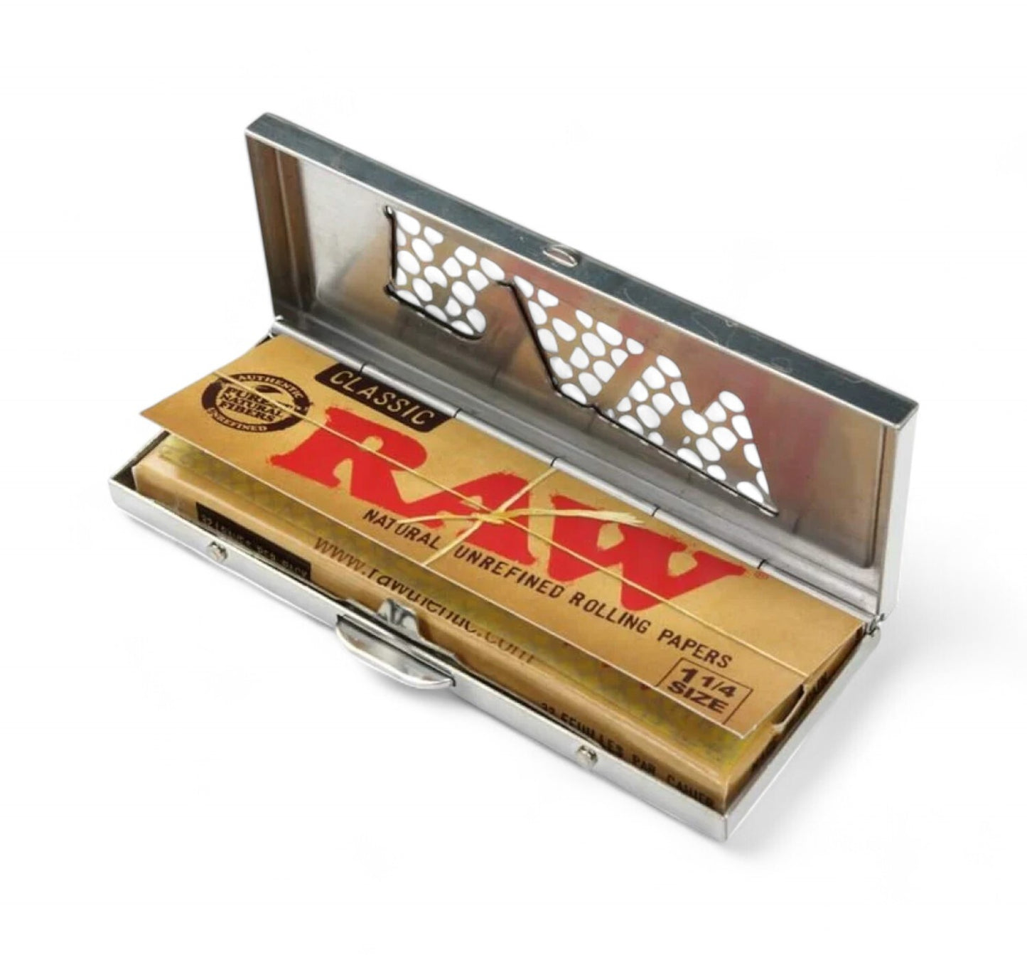 RAW Classic 1 1/4 Size Metal Shredder Case Rolling Papers Smoking