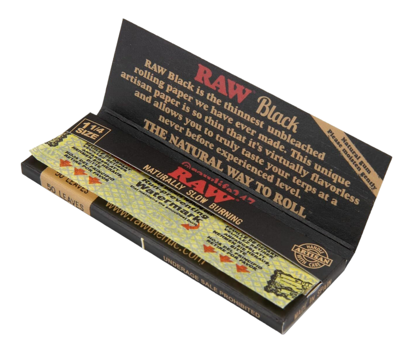 RAW Black 1 1/4 Slim Classic Hemp Unrefined Rolling Papers