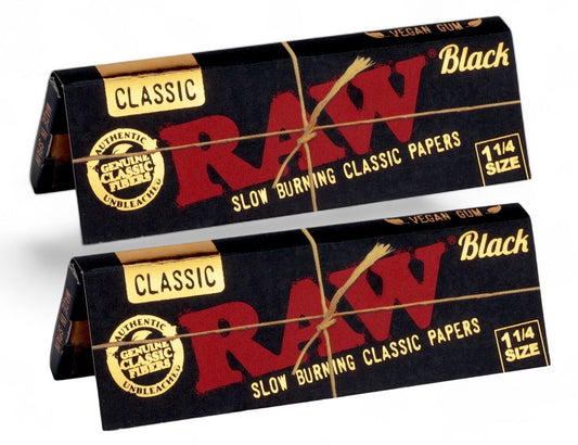 2 Packs RAW Black 1 1/4 Slim Classic Hemp Unrefined Papers