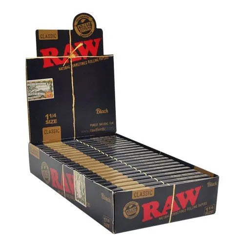 Box of 24 RAW Black 1 1/4 Slim Classic Hemp Unrefined Papers