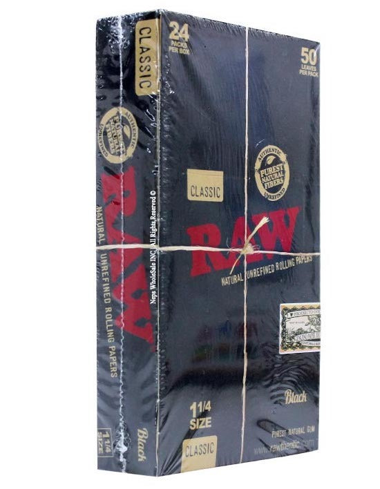 Box of 24 RAW Black 1 1/4 Slim Classic Hemp Unrefined Papers