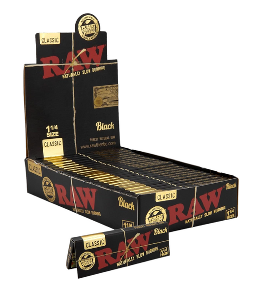 Box of 24 RAW Black 1 1/4 Slim Classic Hemp Unrefined Papers