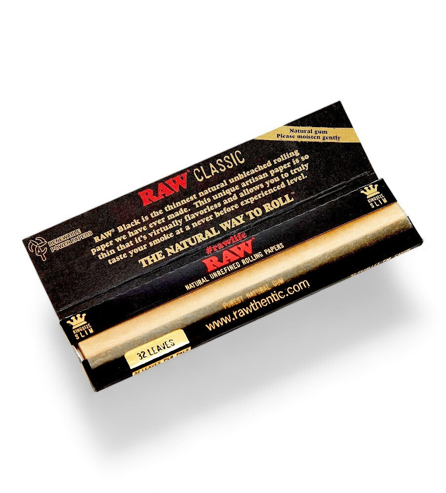 RAW Black King Size Slim Classic Hemp Unrefined Rolling Papers