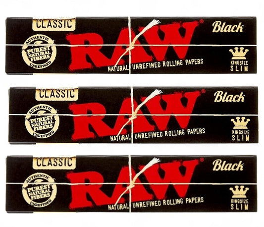 3 Packs RAW Black King Size Slim Classic Hemp Unrefined Papers