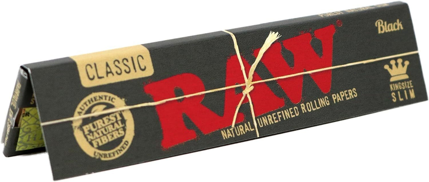 Box of 50 RAW Black King Size Slim Classic Hemp Unrefined Papers