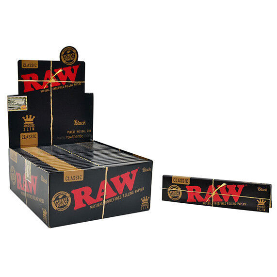 Box of 50 RAW Black King Size Slim Classic Hemp Unrefined Papers