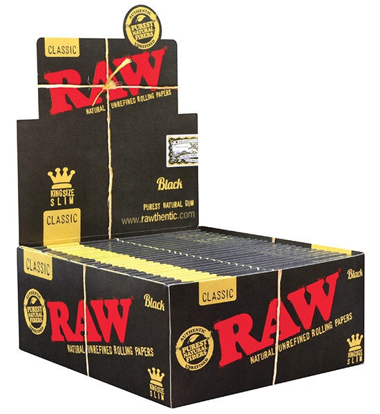 Box of 50 RAW Black King Size Slim Classic Hemp Unrefined Papers