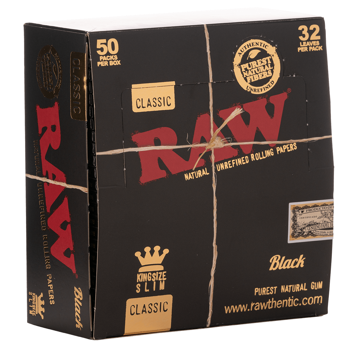 Box of 50 RAW Black King Size Slim Classic Hemp Unrefined Papers