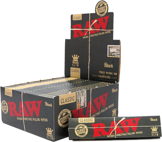 Box of 50 RAW Black King Size Slim Classic Hemp Unrefined Papers