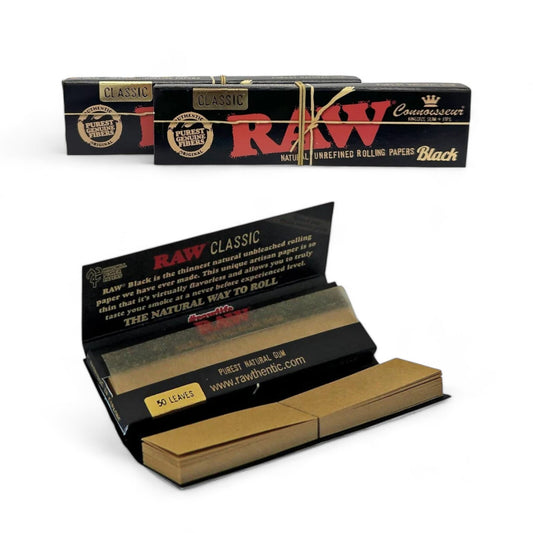 Box of 24 RAW Black Kingsize + Filter Tips Extra Fine Natural Papers