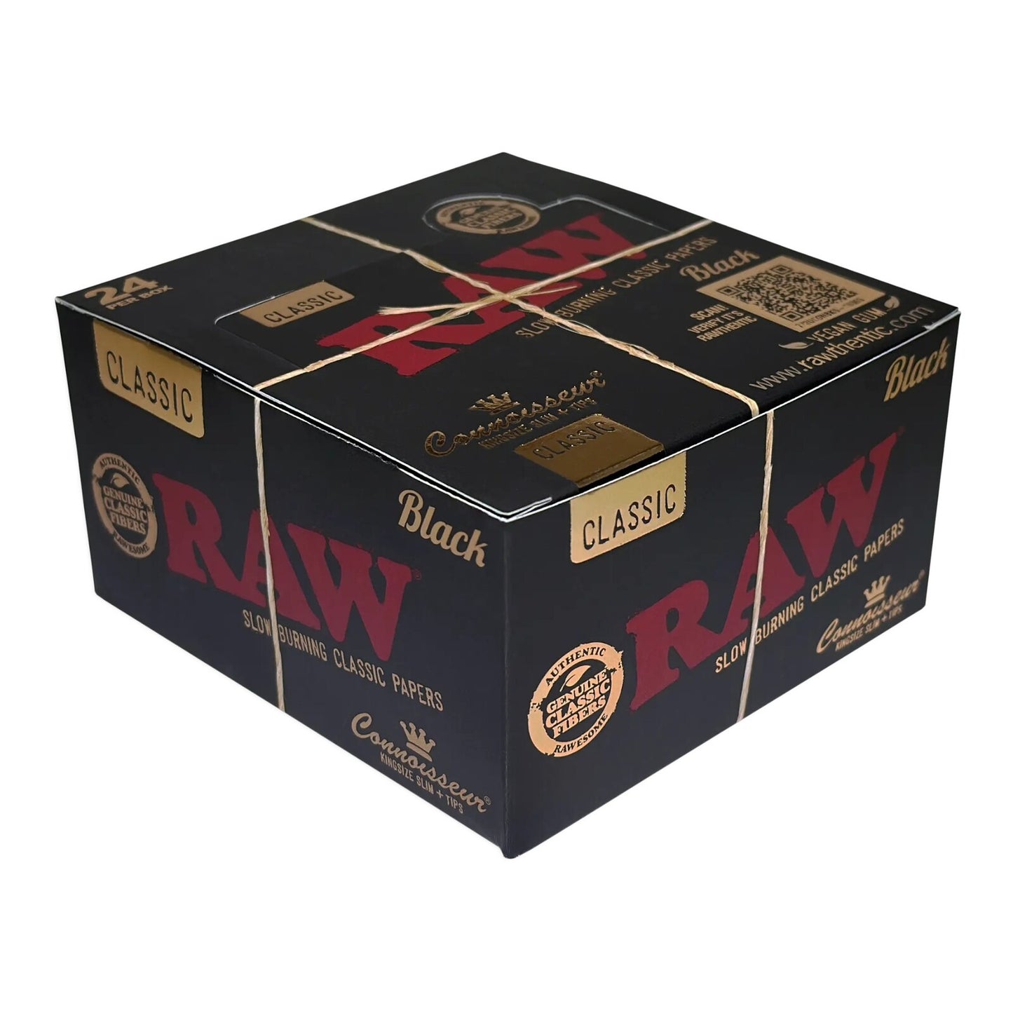 Box of 24 RAW Black Kingsize + Filter Tips Extra Fine Natural Papers