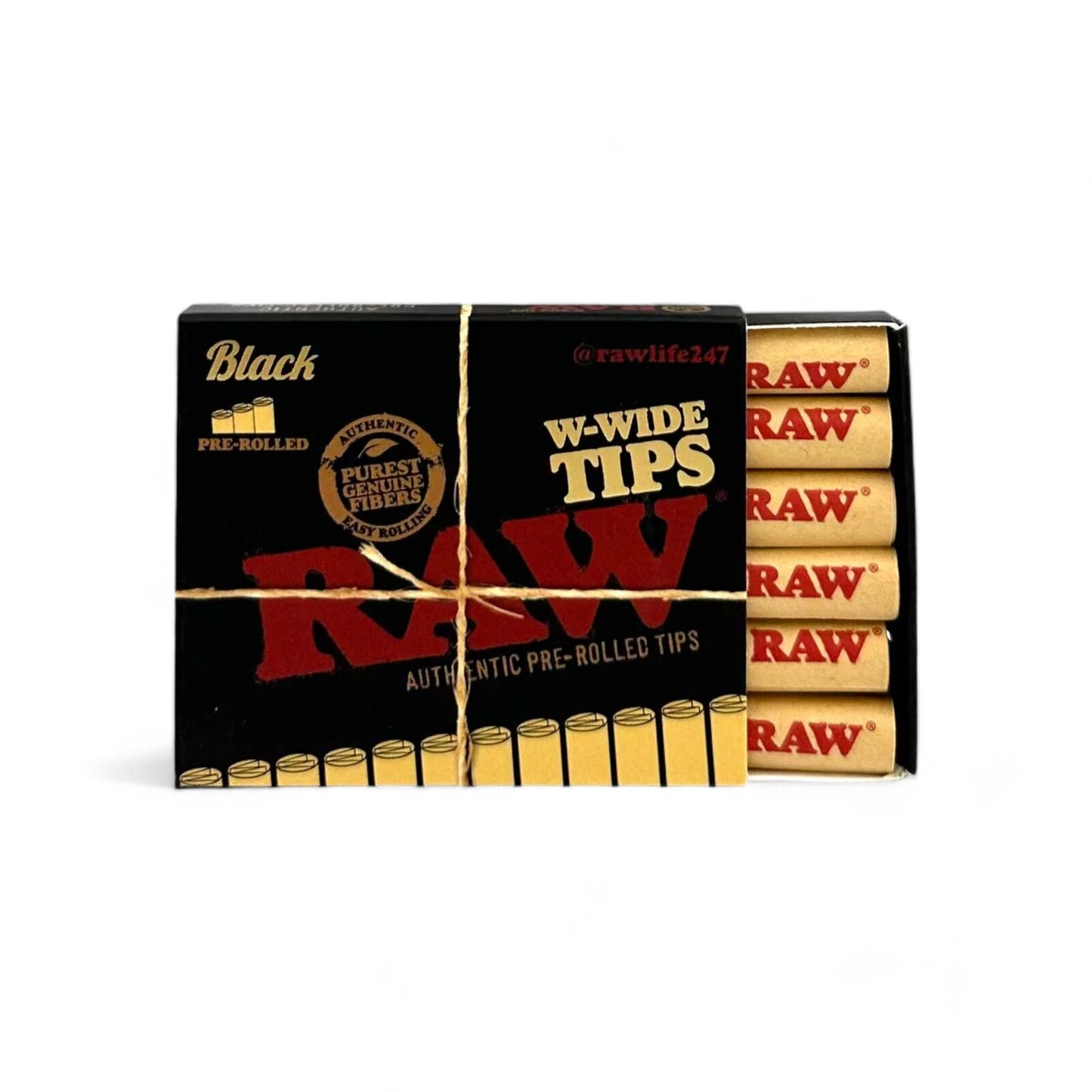 RAW Black W-Wide Pre Rolled Tips Easy Rolling Smoking 18 Tip Pack