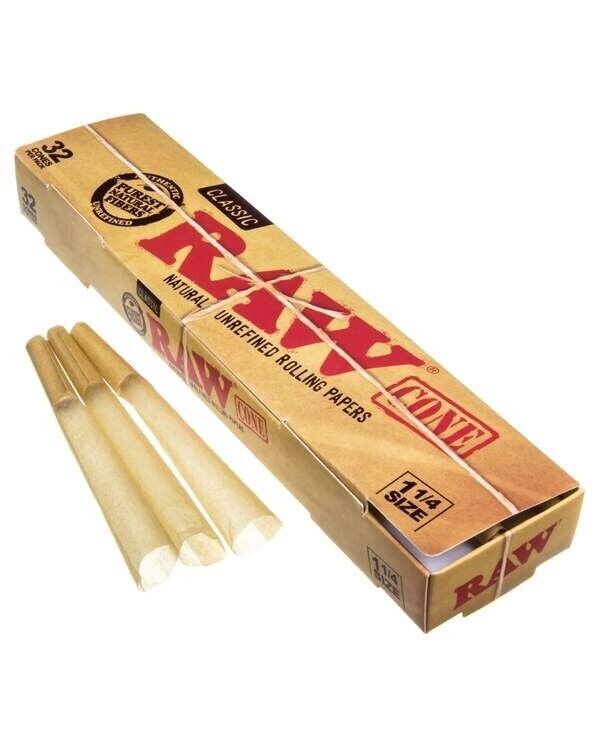 10 Packs RAW Classic 1 1/4 Pre Rolled Paper Cones (32 Pack)