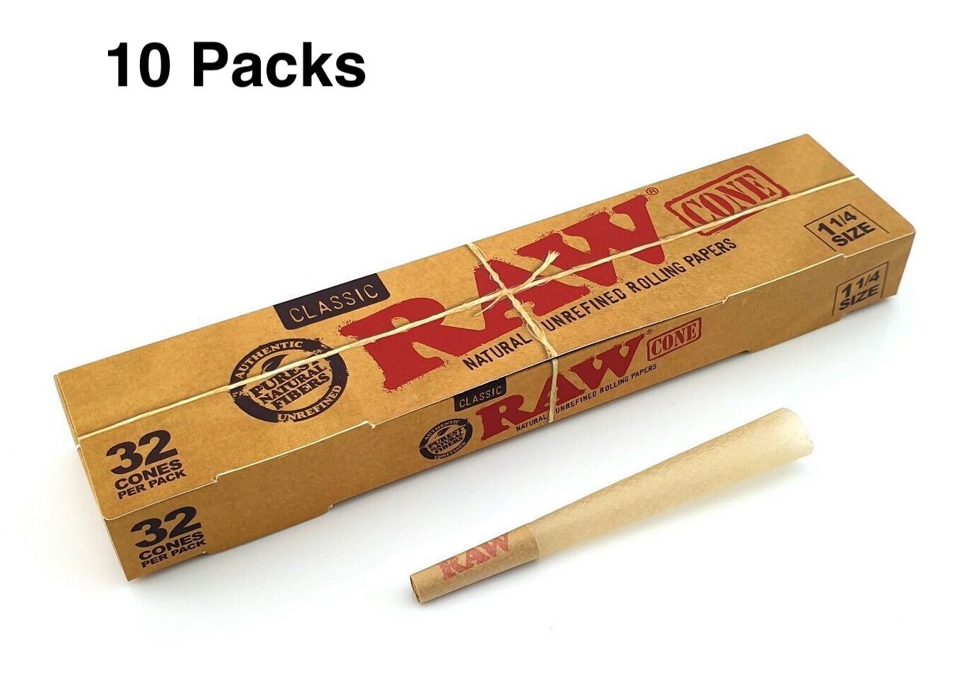 10 Packs RAW Classic 1 1/4 Pre Rolled Paper Cones (32 Pack)