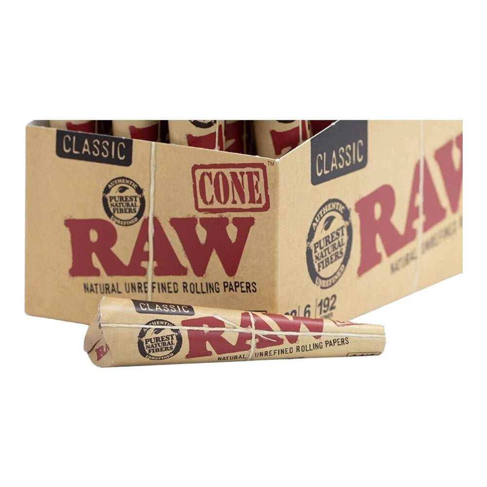 Box of 32 RAW Classic 1 1/4 Pre Rolled Paper Cones (6 Pack)