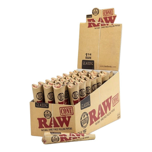 Box of 32 RAW Classic 1 1/4 Pre Rolled Paper Cones (6 Pack)