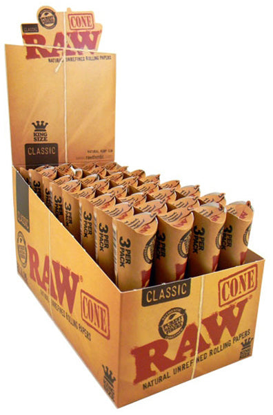 RAW Cones Classic King Size 32 Pack Per Box 3 Cone Per Pack Total 96 Cones