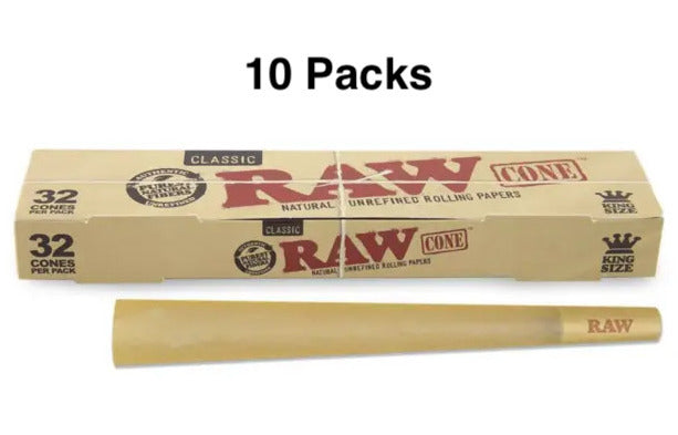 10 Packs RAW Classic King Size Cones (32 Pack)