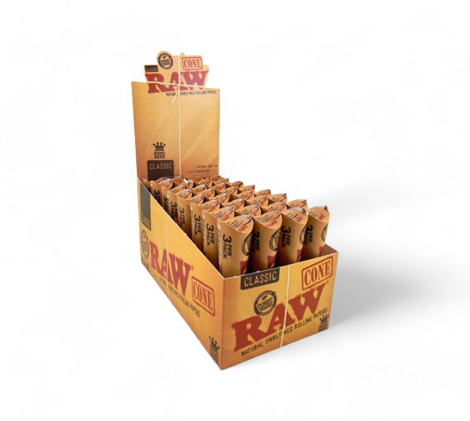 RAW King Size Cones (32 Pack Per Box, 3 Pack, 96 Cones)