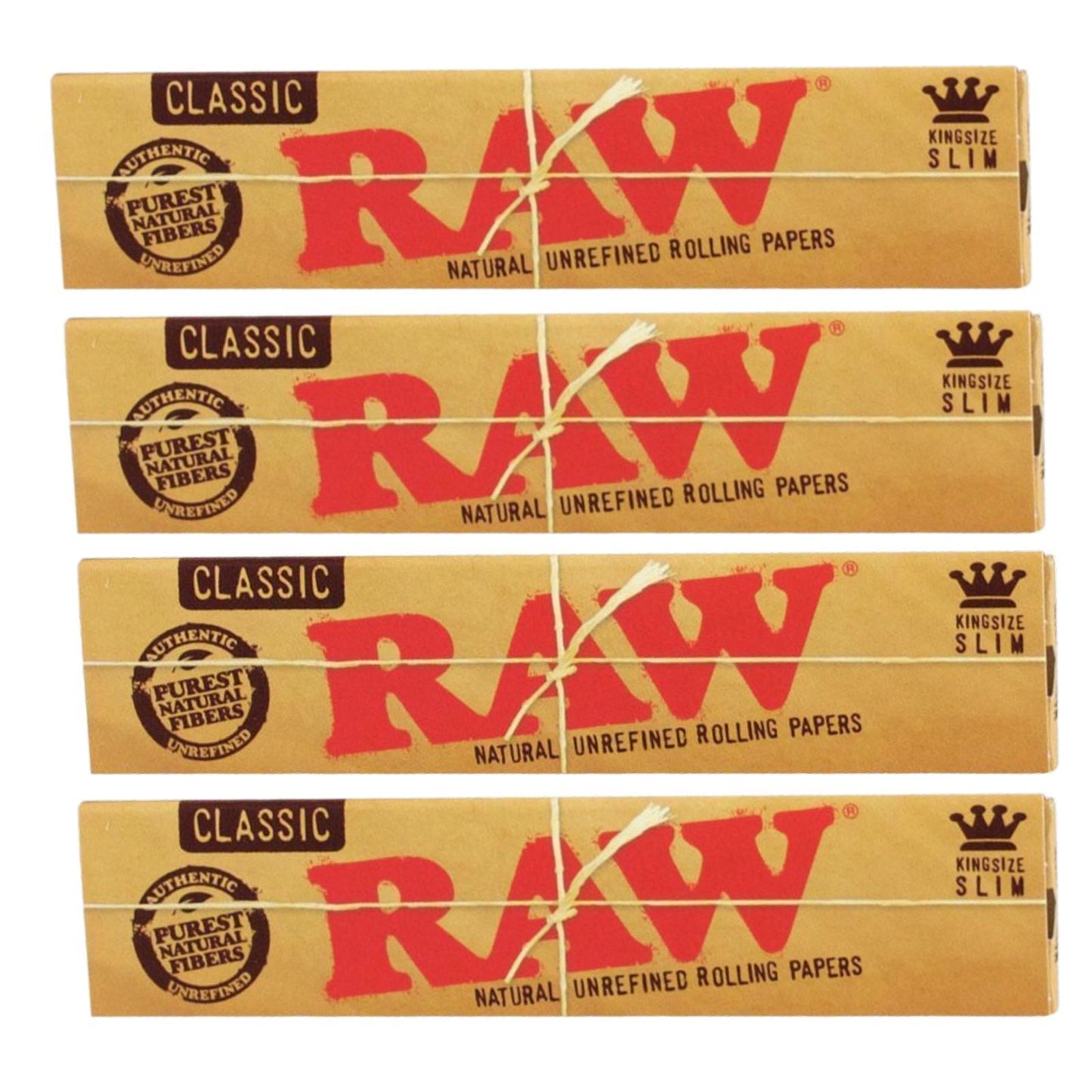 4 Packs RAW King Size Slim Classic Natural Papers