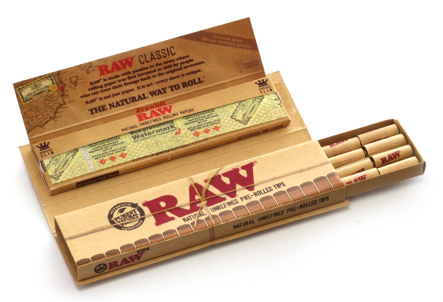 Box of 24 RAW King Size Slim Papers + Pre Rolled Tips