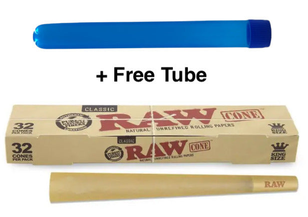 RAW Classic King Size Cones (32 Pack) + Free Tube