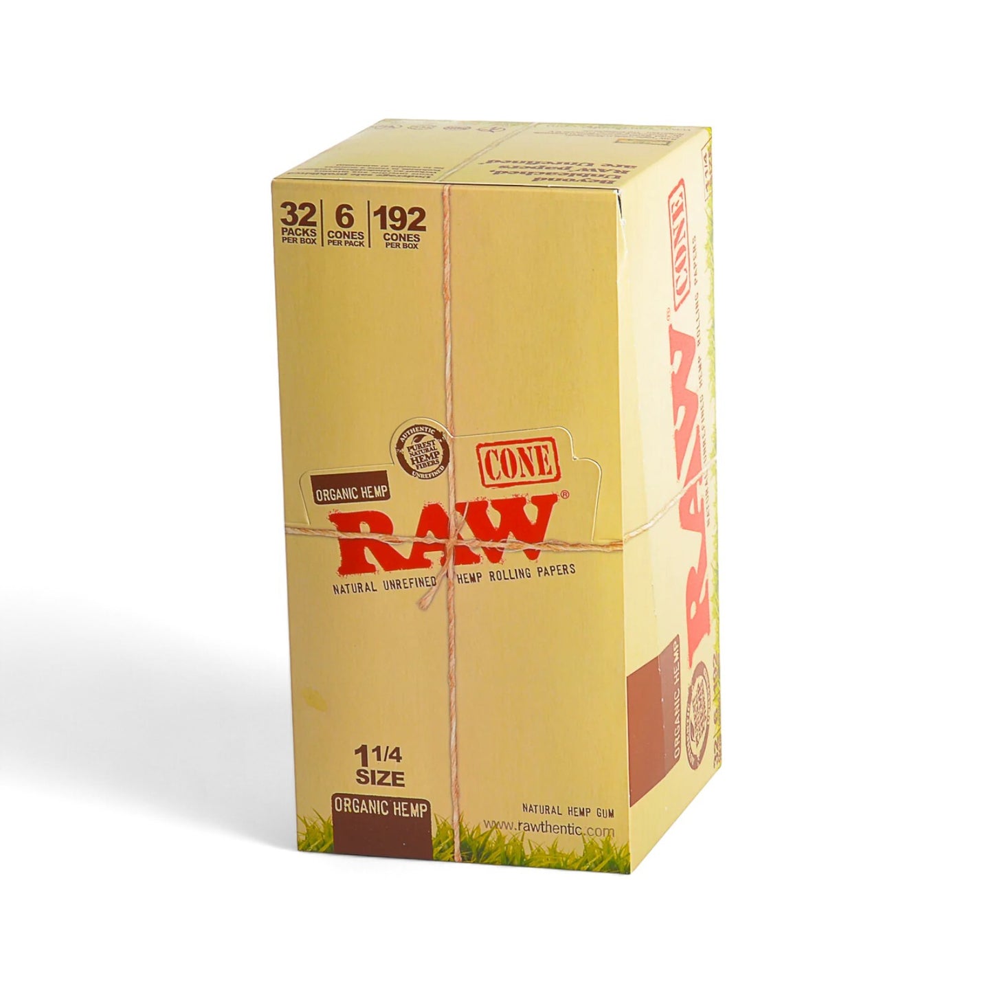 Box of 32 RAW Organic Hemp 1 1/4 Pre Rolled Paper Cones (6 Packs)