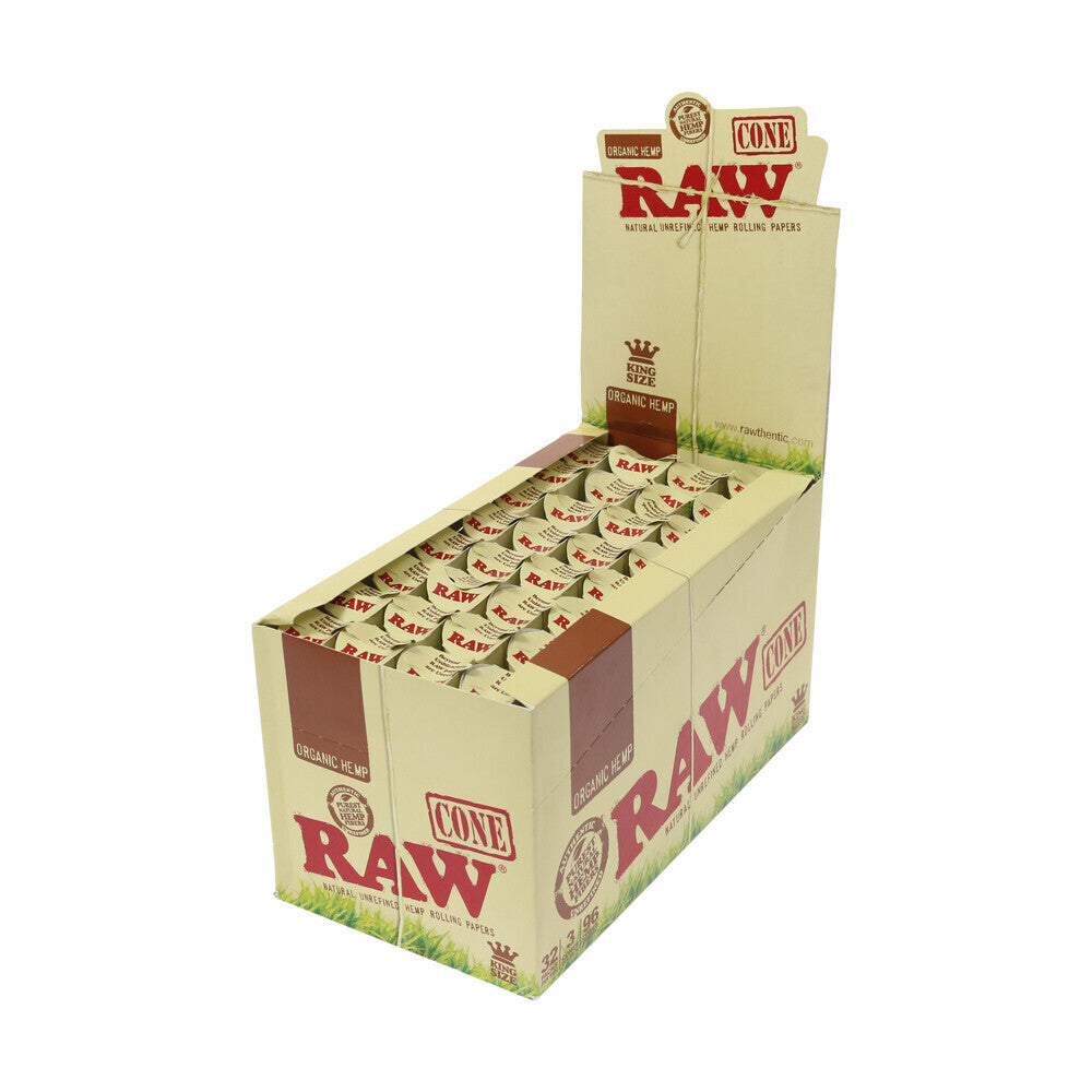 Box of 32 RAW Organic Hemp 1 1/4 Pre Rolled Paper Cones (6 Packs)