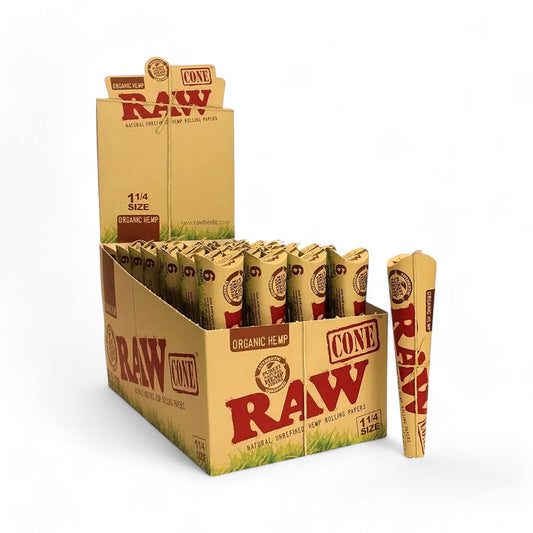 Box of 32 RAW Organic Hemp 1 1/4 Pre Rolled Paper Cones (6 Packs)